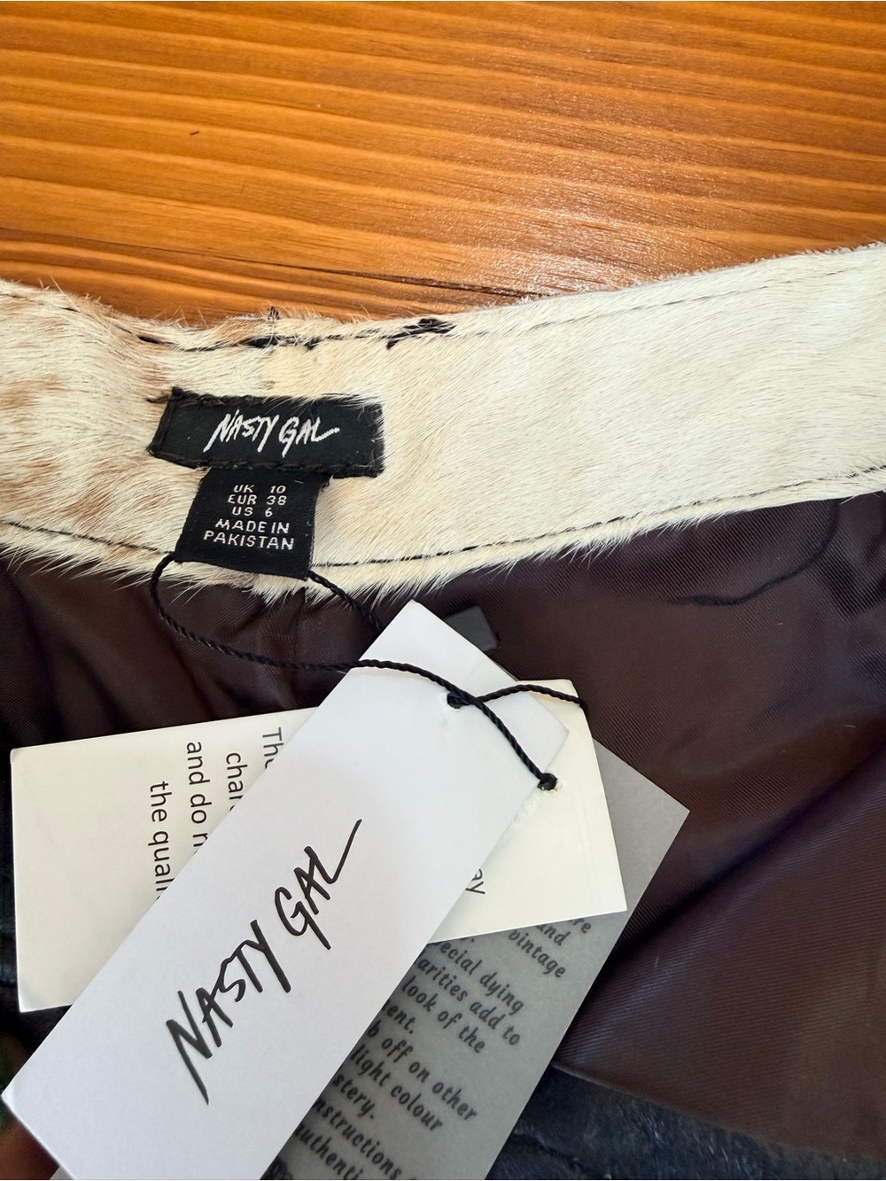 Nasty Gal Brown and White Cowhide High-Waist Shorts US size 6 - Picture 5 of 5